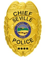 Seville Police Gold badge with black text. Style # 2-c10-2
