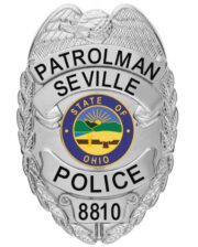 Patrolman Seville Police Silver badge with Black text. Style 2-c10-2