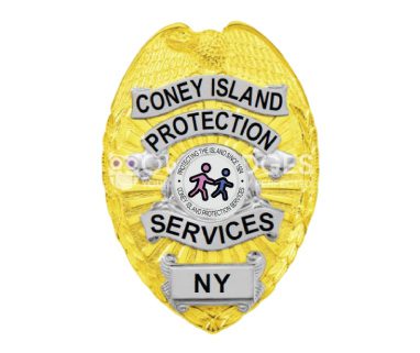 Coney Island Protection Services Gold Badge with Black text. Style # 12-d17-2