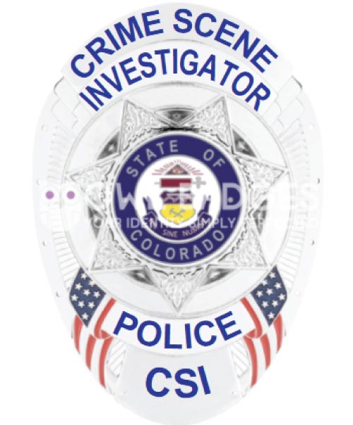 Crime Scene Investigator Police silver badge. Style # 11-f4