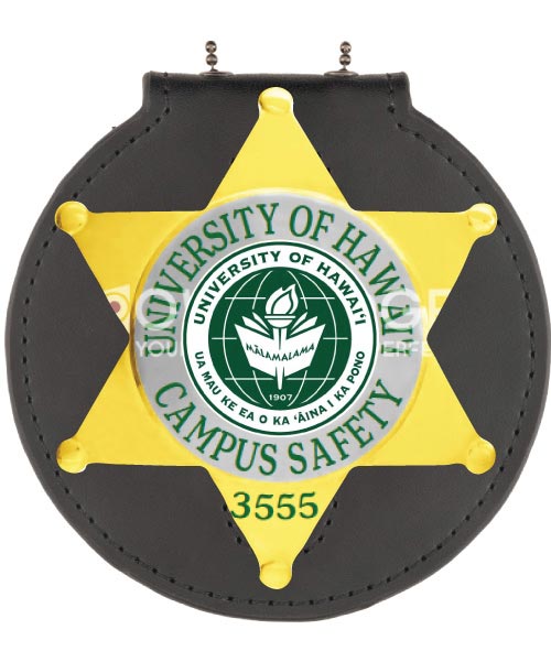 police badge holder with a yellow star with a yellow star on it