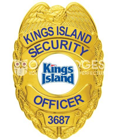 security officer Kings Island Security Officer gold badge with blue text. Style # 2-c10-2