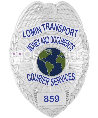 security officer Lomin Transport services Silver badge with earth center seal. Style # 2-c12-4