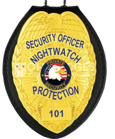 security officer Nightwatch Security Officer gold badge with blue text. Style 2-c12-4