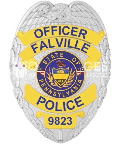 lapd badge Falville Police Officer silver Badge with back text. Style 2-c12