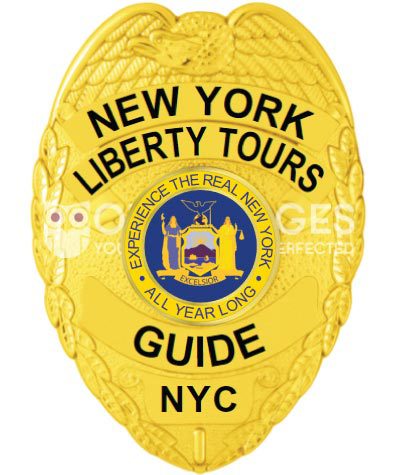 New York Liberty Tours gold Badge with black text. Style # 2-c12