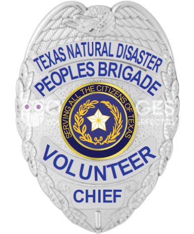 lapd badge Texas Natural Disaster Volunteer Chief Silver Badge with blue text. Style 2-c12