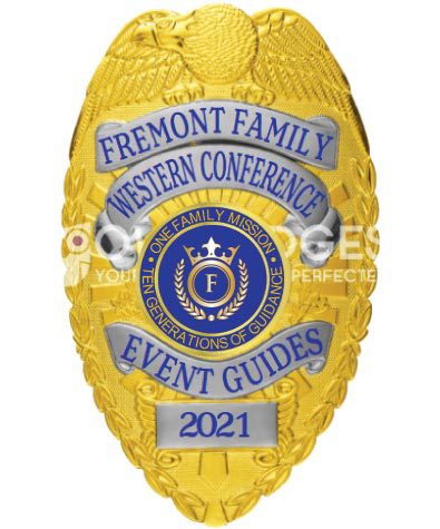Fremont Family Western Conference Event Guides gold badge with blue text. Style 2-c13-2