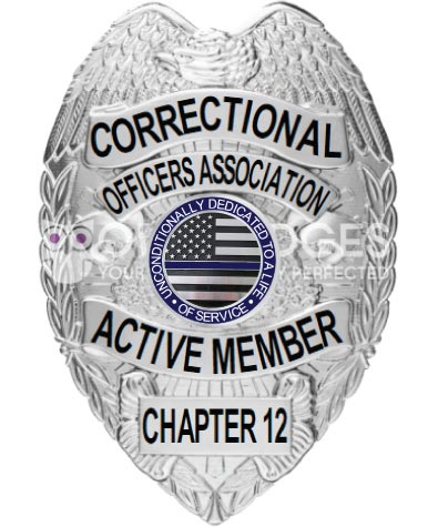 Police Badge Correctional Officers Association Silver Badge with Black text. Style # 2-c13-3