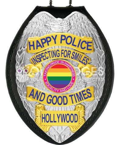 Inspecting for Smiles and Good Times Police Silver badge with Blue text. Style 2-C13-3