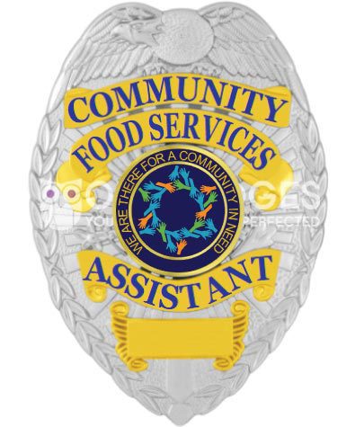 Community Food Services Assistant Silver Badge with Blue text. Style 2-c13