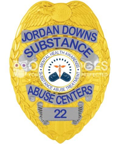 Jordan Downs Substance Abuse Centers Gold badge with Blue Text. Style # 2-c13