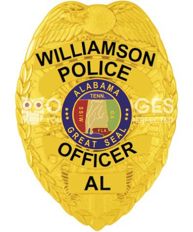 Williamson Police Officer Gold Badge with Black text. Style # 2-c13