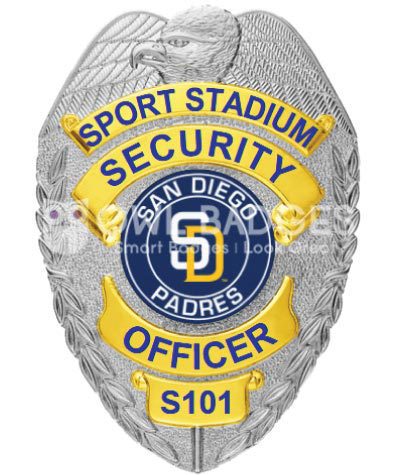 Badge for police Sport Stadium Security Officer Silver Badge with Blue text. Style # 2-c14-2