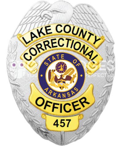 Sheriff Badge Lake County Correctional Officer Silver Badge with black text. Style # 2-c14