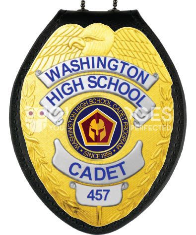 Sheriff badge Washington High School Cadet Gold Badge with Blue Text. Style # 2-c14