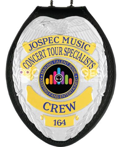 Concert Tour Specialists Crew silver badge with blue text. Style # 2-c16