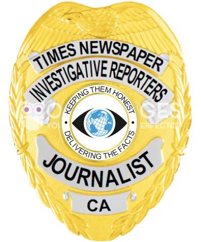 Times Newspaper Investigative Reporters Gold badge with black text. Style # 2-c16