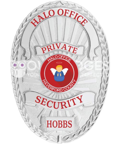 security supervisor badge a white oval badge with red text