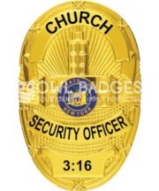 security badges a gold badge with black text