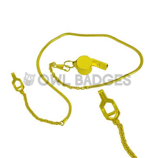 Owl Badges Whistle Chain with Epaulette Clasp Gold