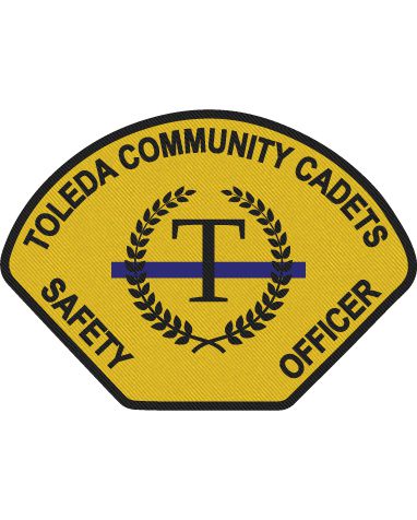 custom patches velcro Toleda community cadets safety officer patch a yellow patch with a blue line and a blue line