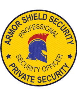 iron on patches Armor Shield Security professional security officer patch with a yellow circular sign with a helmet and text