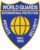 embroidered patch world guards international protection security patch a blue shield with white text and yellow globe