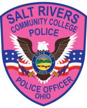 sewn patches salt rivers community college police officer a pink patch with a white and blue emblem