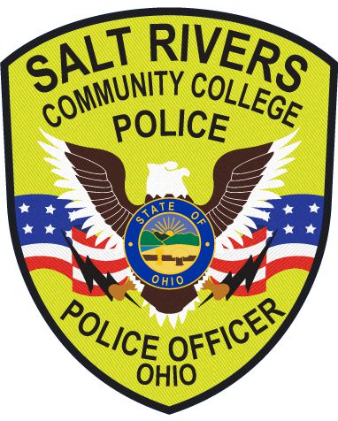 sewn patches salt rivers community college police officer a green patch with a black text and blue emblem