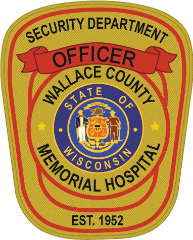 Personalized Iron on patches with red border in the middle with wallace county hospital security department.