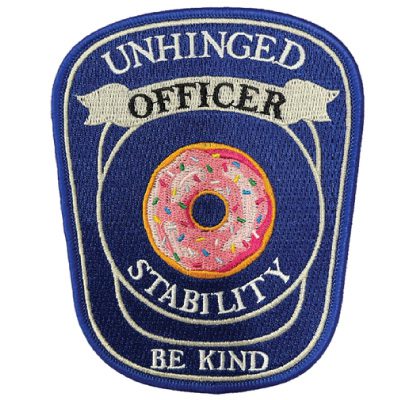 Personalized iron on patches stability officer blue patch with a donut on it