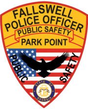 custom patch fallswell police officer public safety patch a yellow and red shield with a black bird and a flag