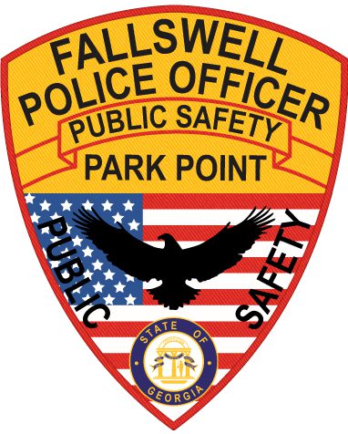 custom patch fallswell police officer public safety patch a yellow and red shield with a black bird and a flag