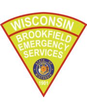 sewable patches Wisconsin Brookfield Emergency Services patch .a yellow triangle with white text