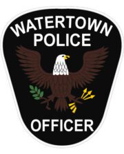 Custom Iron On Watertown police officer patch a black and white badge with a white eagle and text