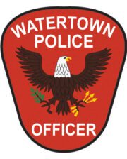 custom Iron on patches Watertown police officer patch a red patch with a white eagle and text