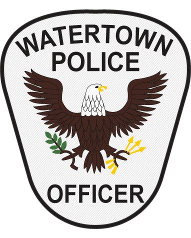 Custom Iron on Watertown police officer patch a white and black patch with a eagle and text