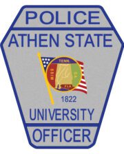 Custom embroidered patch Police Athen State University Officer a close-up of a police badge
