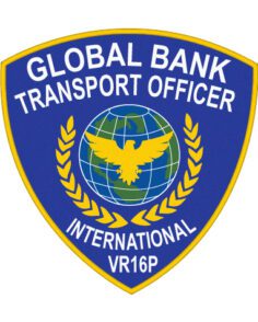 Sewable patches global bank transport officer international patches a blue triangle shaped sign with a globe and a bird