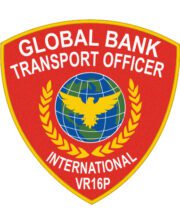 sewable patches Global bank Transport officer patches a red shield with a globe and a bird