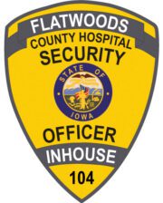 Custom patches and embroidery county Hospital security officer patch a yellow shield with a blue circle and a blue circle with a white text