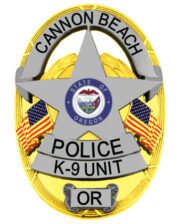 police badge Cannon Beach Police K-9 Unit gold badge with star and state of Oregon seal. Style # 27-a1