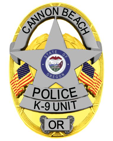 police badge Cannon Beach Police K-9 Unit gold badge with star and state of Oregon seal. Style # 27-a1