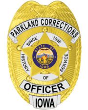 badge sheriff Parkland Iowa Police officer gold badge with a star and text. Style # 3-D1