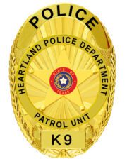 Badges for police Heartland Police Department Patrol Unit gold badge with circle and star in the middle. Style # 11-d25