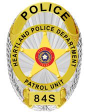badges for police Heartland Police Department Patrol Unit silver badge with black text. Style # 11-d25