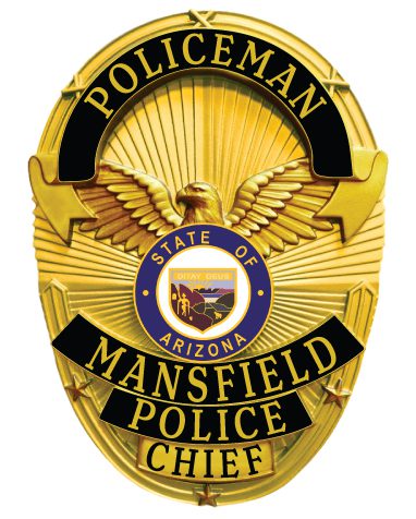 detective badge Mansfield Policeman police Chief gold badge with gold text. Style # 6-j1r