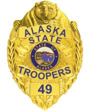 badge for police Alaska State Troopers gold badge with a bear head and blue text Style # 3-C 11AK