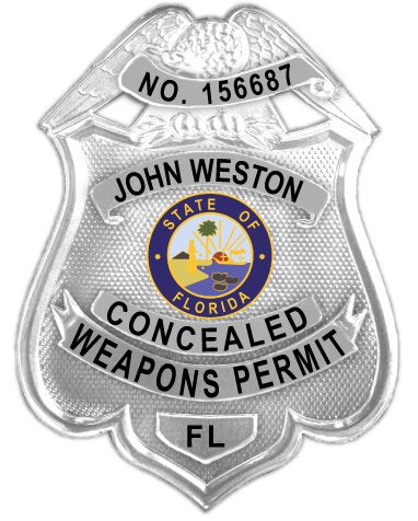 Concealed Weapons badge a close-up of a badge